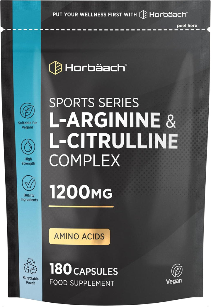 L Arginine and L Citrulline 1200Mg Capsules | 180 Count | Amino Acids | Supplements for Men and Women | Suitable for Vegans & Vegeterians | by