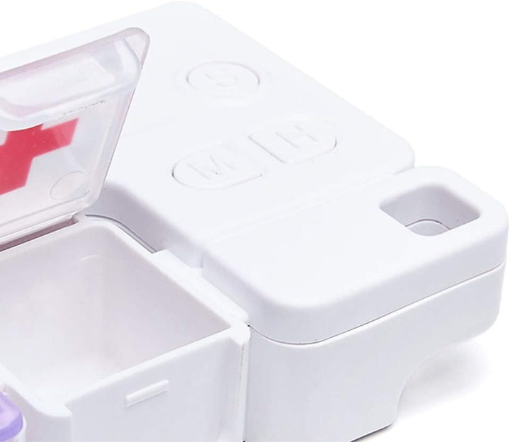 Portable Pill Box with Smart Reminder Alarm, 14 Grids Intelligent Electronic Digital Timer AM and PM Medicine Dispenser, Weakly Pill Organiser for Outdoor Travel Work