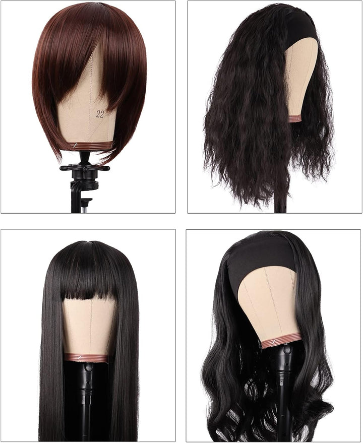 Wig Head Cork Canvas Block Head for Making Wigs Mannequin Head with Stand Head Pins (22 Inch, Brown/Beige)