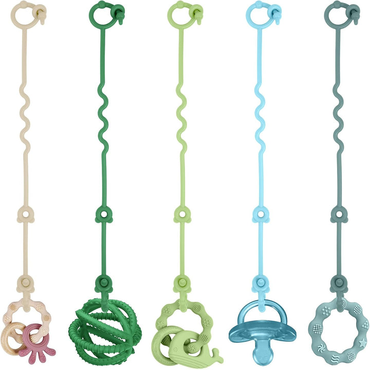 Silicone Toy Clip - 2Pcs Food-Grade Silicone Pacifier & Sippy Cup Strap, Adjustable Stroller Clip, Baby Anti-Drop Toy Chains (Blue/Green)