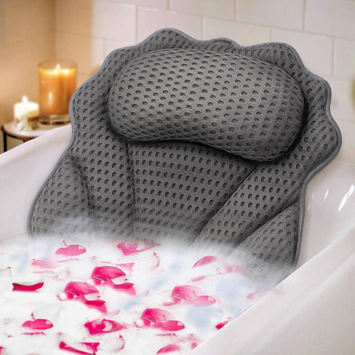 Bath Pillow  Ergonomic Luxury Bathtub Pillow with Head,Neck, Shoulder and Back Support, 4D Bath Pillows for Tub with 6 Powerful Suction Cups, Fits All Bathtub (Grey)