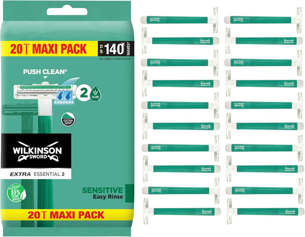 - Extra 2 Disposible Razors for Men | Sensitive Comfort | 20 Count (Pack of 1)