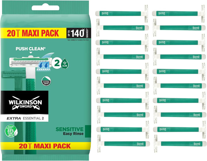- Extra 2 Disposible Razors for Men | Sensitive Comfort | 20 Count (Pack of 1)