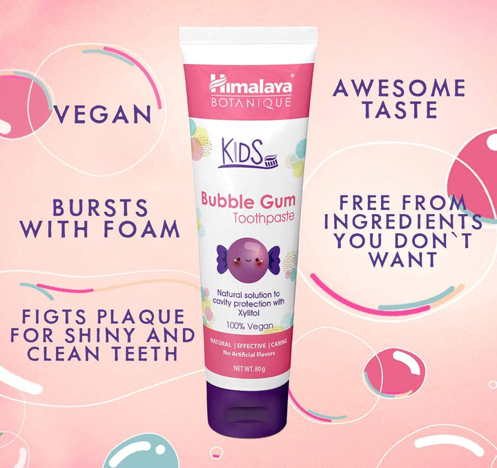 Botanique Kids Toothpaste | Bubble Gum Flavor | Reduces Plaque and Makes Teeth Stronger | Increases Teeth-Gum Grip | Fluoride Free, Vegan & Gluten Free- 80G