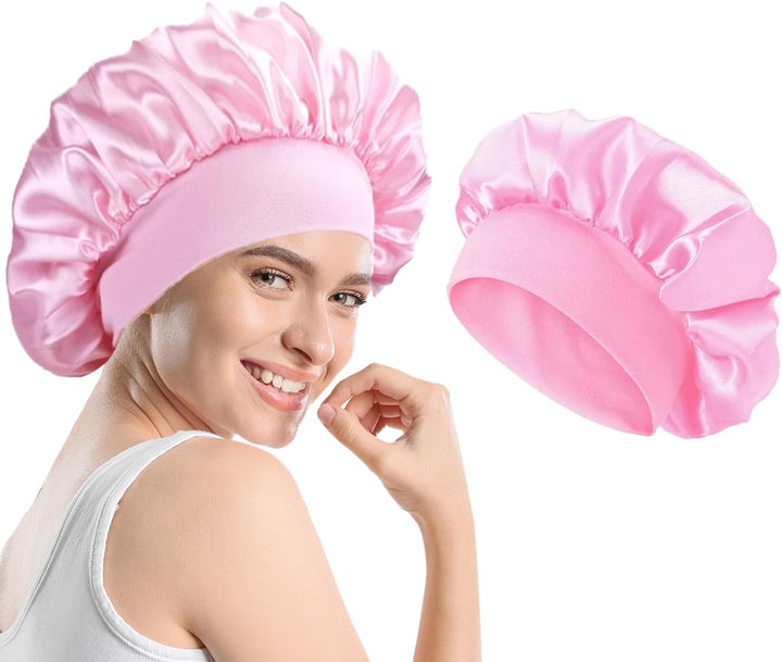Satin Bonnet, Night Sleep Caps with Wide Elastic Band, Silk Wrap, Soft Head Cover Sleeping Hat for Women and Girls Curly Hair