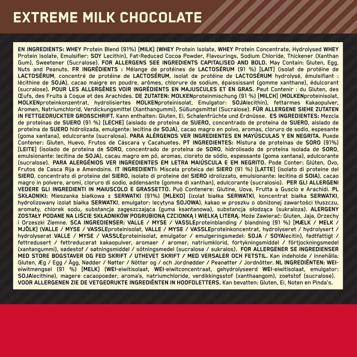 Gold Standard Whey Muscle Building and Recovery Protein Powder with Naturally Occurring Glutamine and Amino Acids, Extreme Milk Chocolate, 71 Servings, 2.27Kg, Packaging May Vary