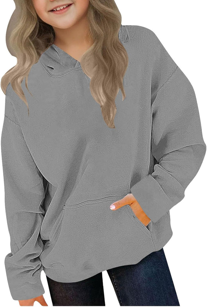 Girls Fleece Hooded Sweatshirt Warm Thickened Pullover with Cuffed Sleeves for Toddler and Big Kids Casual Outerwear