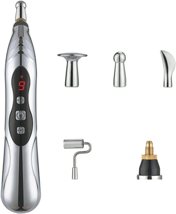 Electronic Acupuncture Pen 9 Gears USB Rechargeable Acupuncture Pen for Pain Relief Vibrating Pen with 5 Massage Heads for Pain Gone Relief Pain Relief Pen111