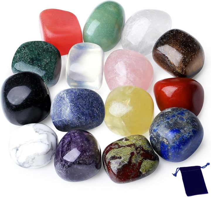0.55Lb Healing Crystals Gemstones Set Polished Gems Stones for Kids Decorative Coloured Tumbled Bulk Chakra Spiritual Reiki Divination Meditation Rock Stone 15PCS