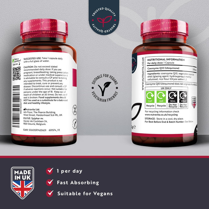 Coq10 200Mg - 120 Vegan Capsules of High Strength Co Enzyme Q10 (4 Months Supply) - 100% Pure and Naturally Fermented Ubiquinone Coenzyme - No Synthetic Additives - Made in the UK by