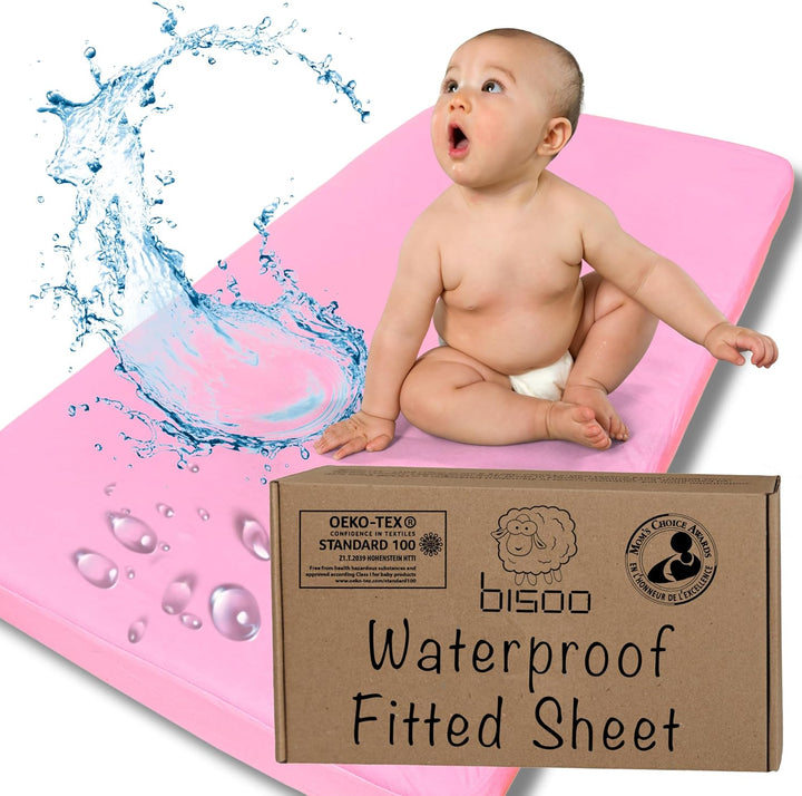 Toddler Bed Waterproof Fitted Sheet 130 X 80 / 32X52-2In1 Fitted Sheet Mattress Protector Made of 100% Jersey Oeko-Tex + PU for Junior Cot Bed - Soft & Silent - White