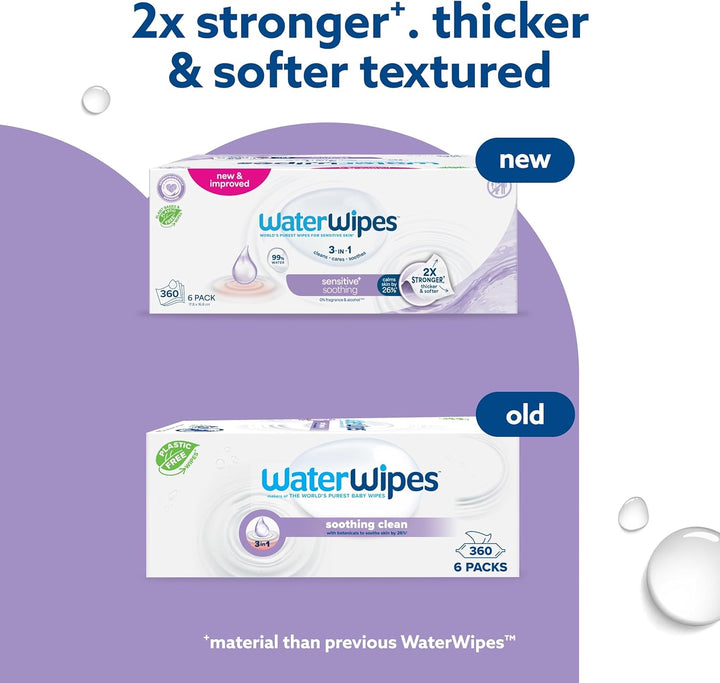 Sensitive+ Soothing Wipes, 360 Count (6 Packs), 3-In-1 Cleans, Cares, Soothes, 99% Water with Botanical Extract, Unscented Baby Wipes