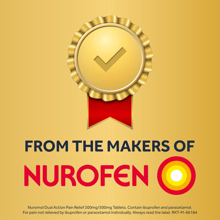 Nuromol Dual Action Ibuprofen Paracetamol Tablets, 16 Count - Strong Painkillers for Joint, Period, Back Pain & Fever Relief