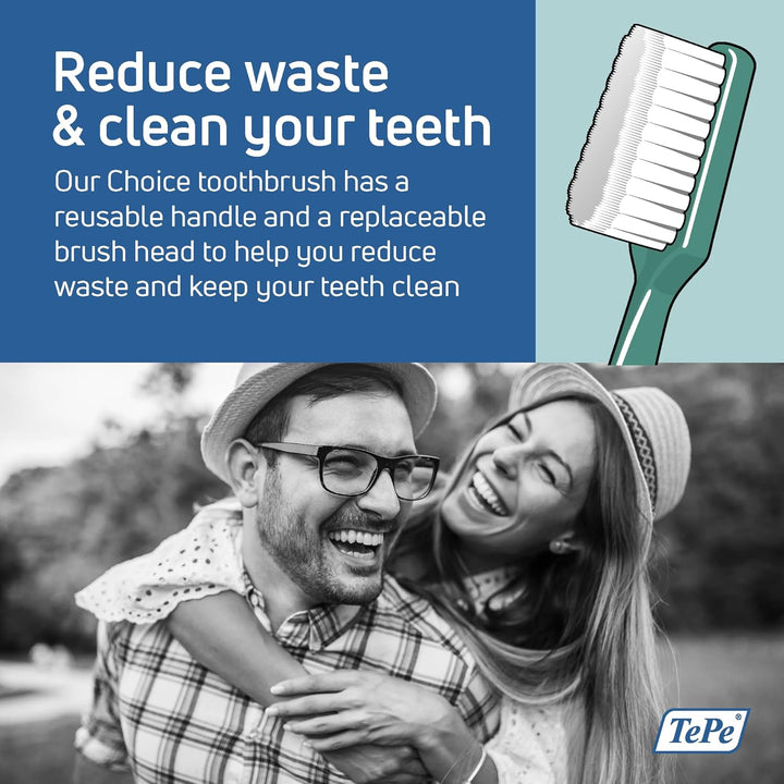 Choice Toothbrush, Soft, Green, 1Pc, Wooden Handle, 3Pcs Brush Heads, Soft Bristle Toothbrush, Good for Teeth Cleaning and Plaque Removal