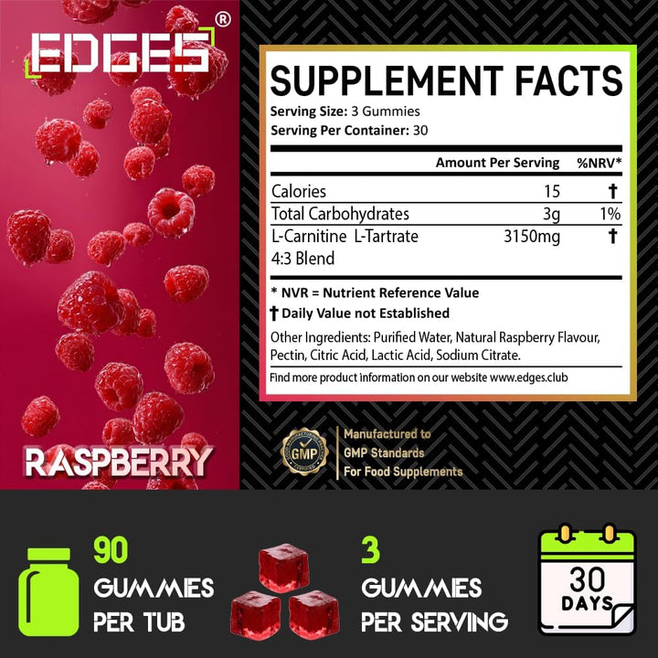 L-Carnitine L-Tartrate 3150Mg Gummies – 90 Raspberry Gummies – High Strength for Energy, Metabolism & Fatigue Support – Vegan Friendly L-Carnitine L-Tartrate Supplement – 30 Day Supply