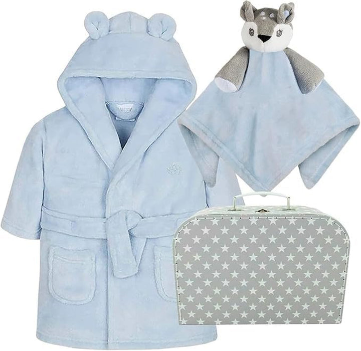 Newborn Baby Boy Gift Set Personalised New Baby Gift Blue Baby Dressing Gown Comforter Hamper Present