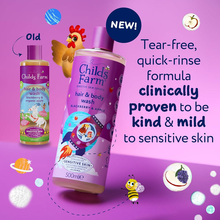Kids Hair & Body Wash, Blackberry & Apple | Tear-Free, Gently Cleanses | Suitable for Dry, Sensitive Skin, 500Ml