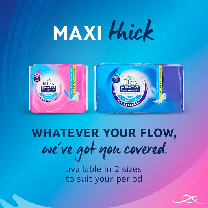 Maxi Thick Period Pads X 24, Night Absorbency, with Wings, 1 Pack of 24 Maxi Pads, for Very Heavy/Extra Heavy Overnight Flow, Unscented, Nightime Sanitary Towel (Packing May Vary)