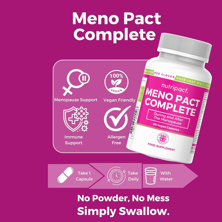 Perimenopause & Menopause Support Supplement – 17-In-1 Complex - Herbal Extracts, Vitamins & Minerals - Formulated by Women’S Health Experts - 60 Vegan Capsules – Meno Pact Complete - UK