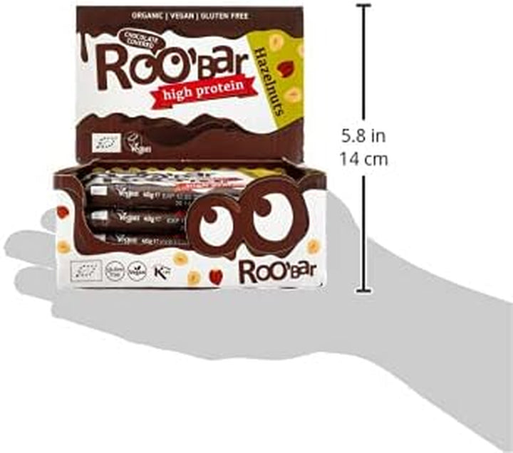 Chocolate Covered High Protein Hazelnut Bar – 100% Organic Vegan Bar for Optimum Nutrition. Dairy & Gluten Free, No Added Refined Sugar, 16 X 40G Bars