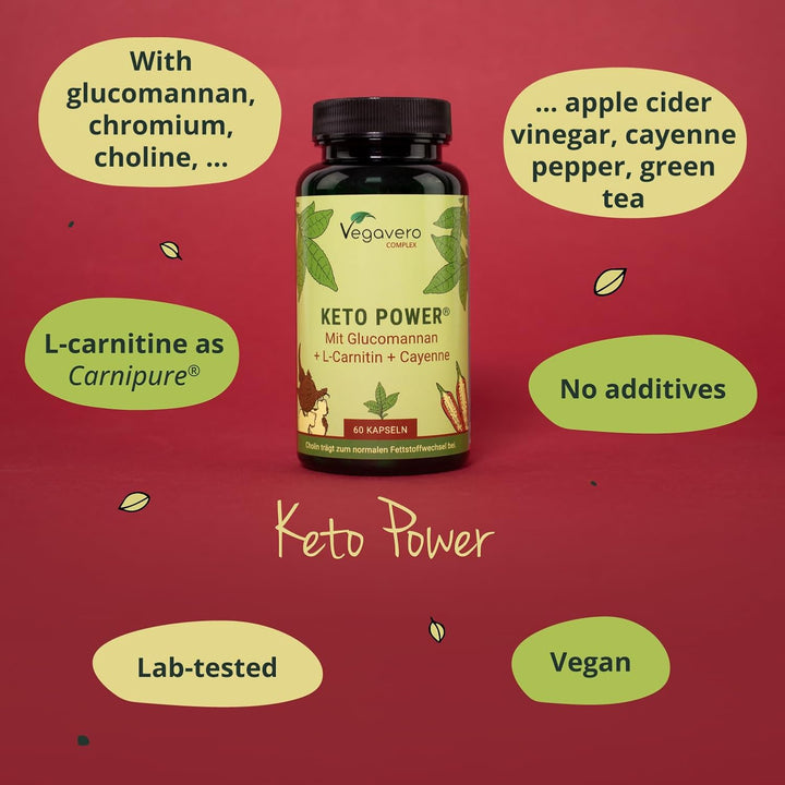Keto Diet Supplement | with Glucomannan, Apple Cider Vinegar, Cayenne Pepper, Chromium Picolinate & Choline Bitartrate | 60 Keto-Capsules | NO Additives | Vegan