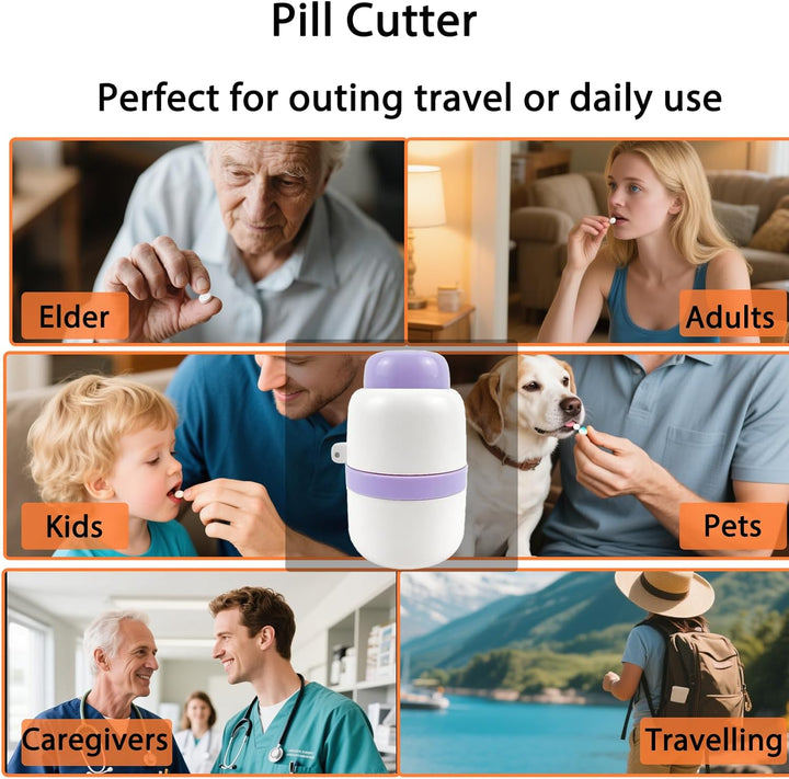 /Storage, Stainless Steel Blade Pill Splitter, 1/2, 1/4 Clean Cut, Tablet Cutter for Pills, Portable s for Small or Large Pills(Purple)