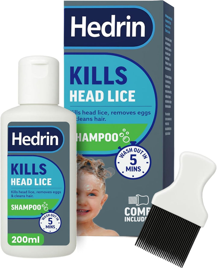 Head Lice Shampoo and Comb Kit, Kills Head Lice and Eggs in 5 Minutes, 8 Treatments, Clinically Tested, Suitable for Adults and Children, 200Ml, (Formerly All-In-One - Packaging May Vary)