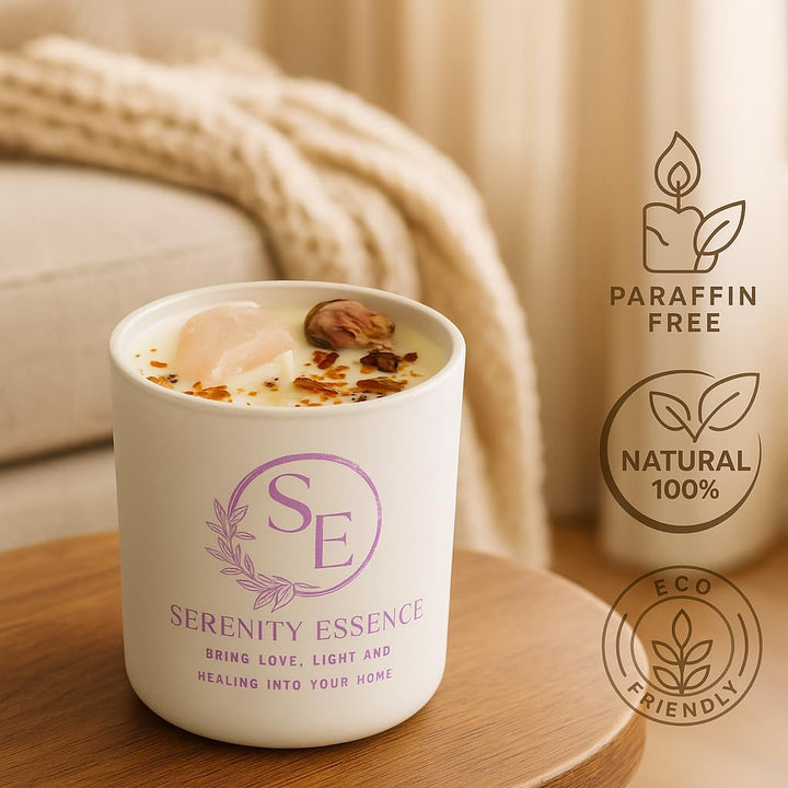 Lavender Candle with Rose Quartz Crystal Candle – Vegan Soy Wax Aromatherapy Candle, Healing & Stress Relief – Meditation & Relaxation – Christmas Gifts(60 Hrs)