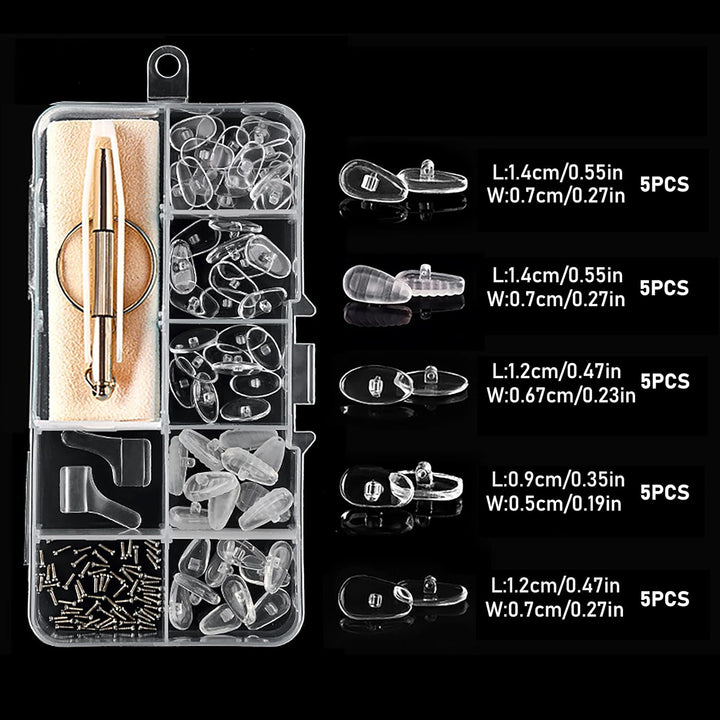 30 Pairs Eyeglass Repair Kit,Soft Silicone Glasses Nose Pads Screw-In Glasses Nose Pads with Screws Screwdriver Tweezers Cleaning Cloth