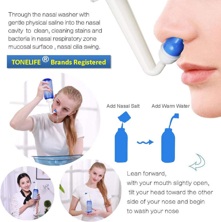 Neti Pot,Sinus Rinse Kit + 40Packets Nasal Salt+ Moisturizing Nasal Sprayer- Neti Pot Sinus Rinse -Sinus Rinse-300Ml Nasal Rinse Kit with Sinus Rinse Sachets Travel Bag for Adult Kids