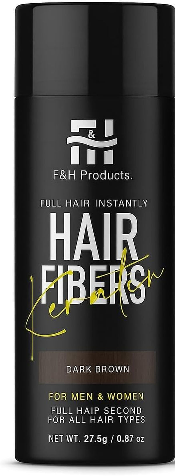 F&H Hair Fibres, Dark Brown Hair Thickening Powder, 27.5G, for Men & Women, All Hair Types