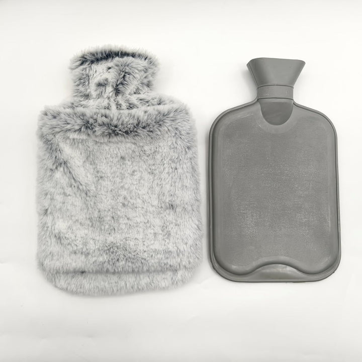 Hot Water Bottle with Luxury Cosy Faux Fur Cover,2L Leakproof Large Hot Water Bag for Neck,Shoulder,Hand Feet Warmer,Gifts for Women,Men(Grey)