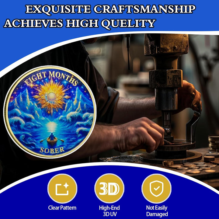 8 Months Sobriety Coin Eight Months Sober Coins August AA Chips and Medallion Sun Chip Alcoholics Anonymous Coin Recovery Anniversary Token Sobriety Gifts for Women Men