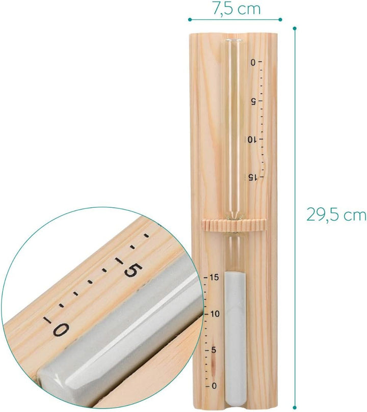 Sauna Hourglass Sand Timer - Classic Wall-Mounted Sand Hour Glass for Saunas - Pine Wood, Sand and Heat-Resistant Glass - 29.5 X 7.5 X 4 Cm