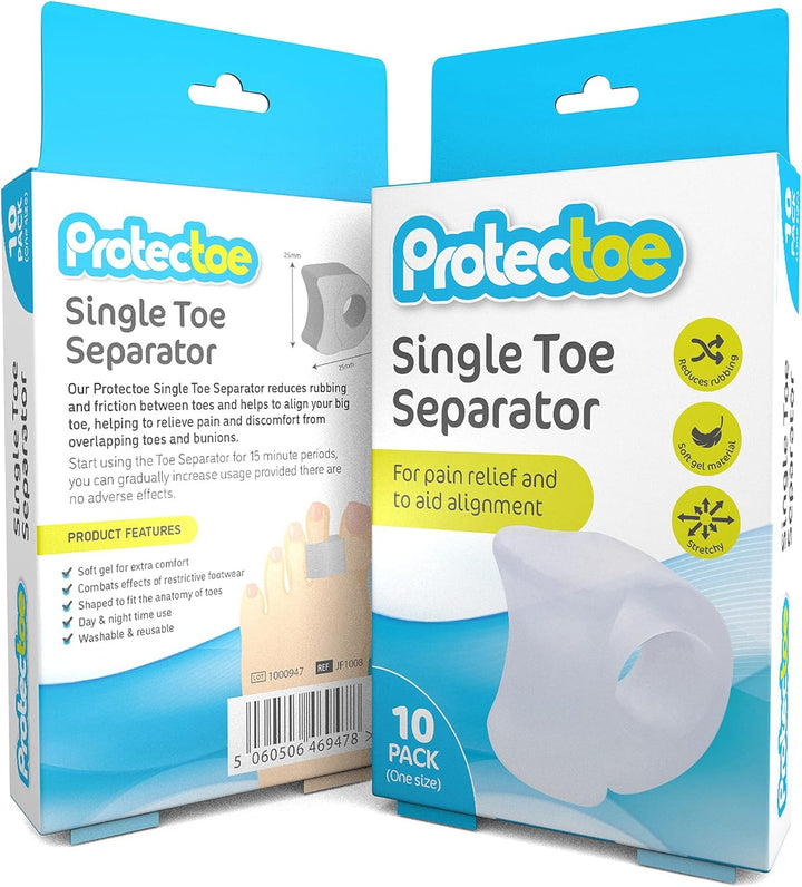 Single Gel Toe Separator for Overlapping Toes, Toe Spacer - Box of 10 Gel Separators