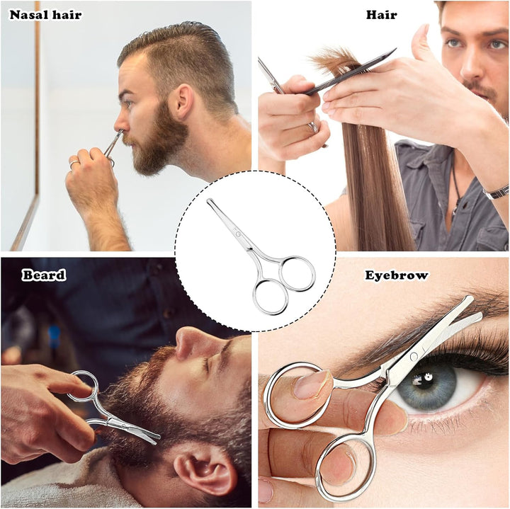 2PCS Professional Grooming Scissors for Personal Care, Hair Cutting and Eyebrow Trimming, Nose Trimmer and Facial Hair Removal, round Tip Design Stainless Steel Scissors (Silver)