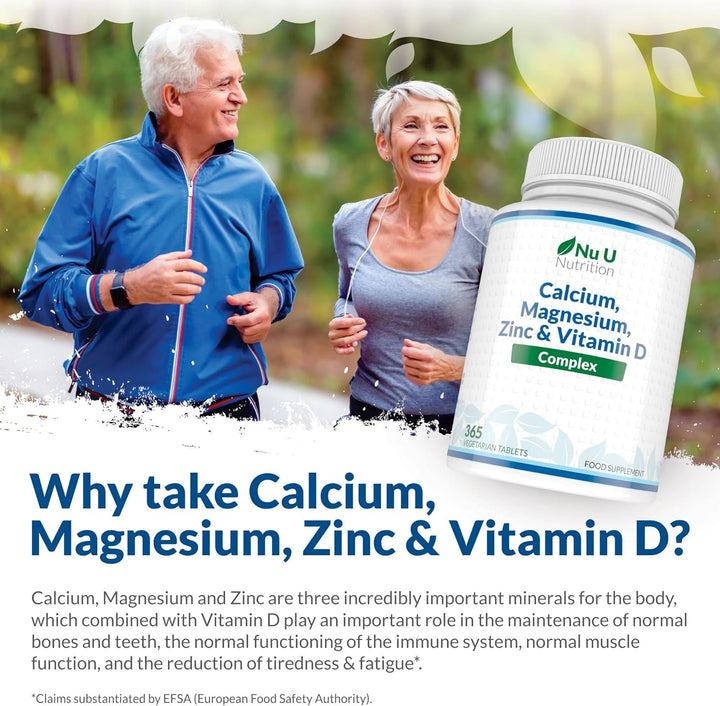 Calcium Magnesium Zinc & Vitamin D Supplement - 365 Vegetarian Tablets - High Strength Osteo Complex with Selenium, Copper, Manganese & Boron - 6 Month Supply -