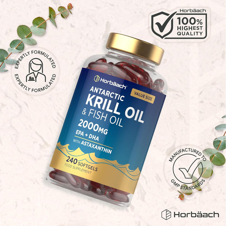 Antarctic Krill Oil 2000Mg | 240 Softgels (4 Month Supply) | with Omega 3 Fish Oil (EPA & DHA), Astaxanthin, and Phospholipids | High Strength Complex | by