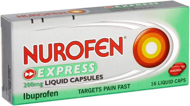Express Ibuprofen Liquid Capsules 200Mg, 16 Count - Fast-Acting Relief for Period Pain, Headaches, Migraines, Cold & Flu Symptoms