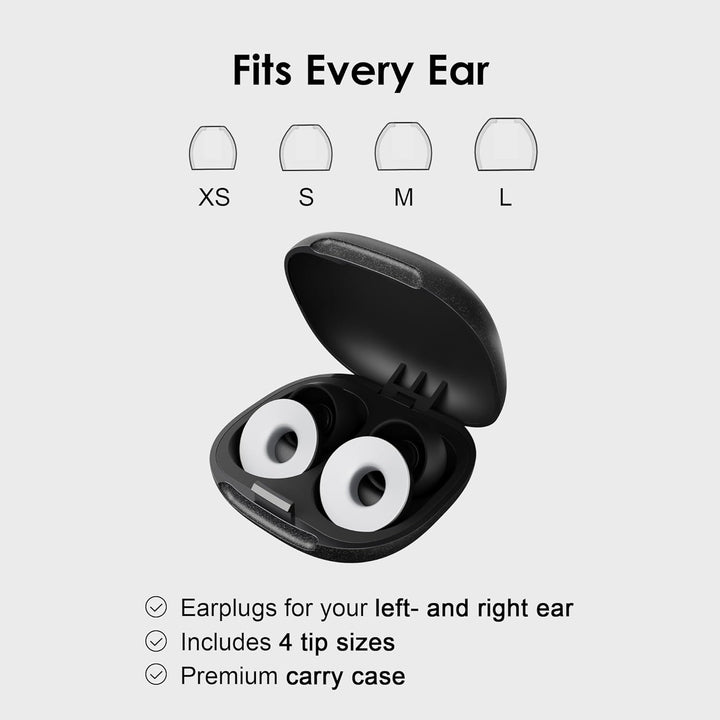 Ear Plugs for Sleep - 47Db Highest SNR Noise Cancelling Earplugs, 15S Pressure Relief, Secure Fit for Side Sleepers, Snoring & Travel - Reusable with 8 Tips (XS/S/M/L) & Case