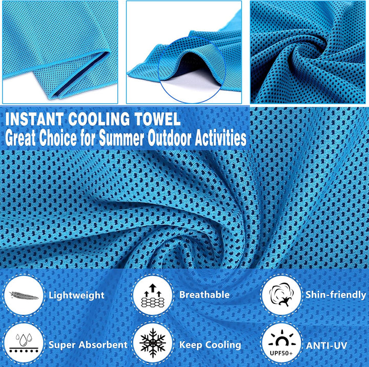 6-Pack Cooling Towels, 40"X12", Instant Cooling, Multipurpose, Personalized Pattern, Skin-Friendly, Microfiber, Bright Orange, Royal Blue, Green, Lake Blue, Gray, Rose Red