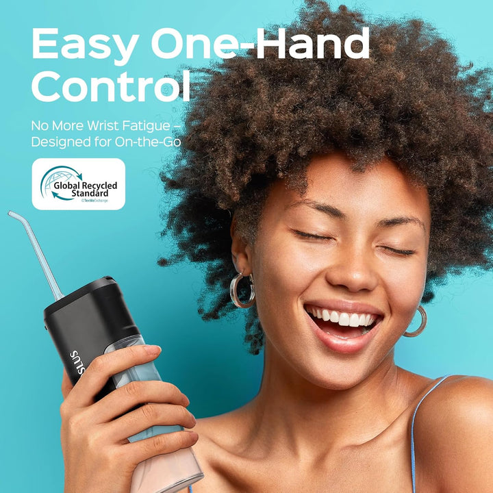 Mini Water Flosser for Travel: Portable Compact Design - Removable Tank for Easy Cleaning - 4 Modes IPX7 Electric Flosser for Braces/Orthodontic/Sensitive Gums On-The-Go Use, Black(T40)