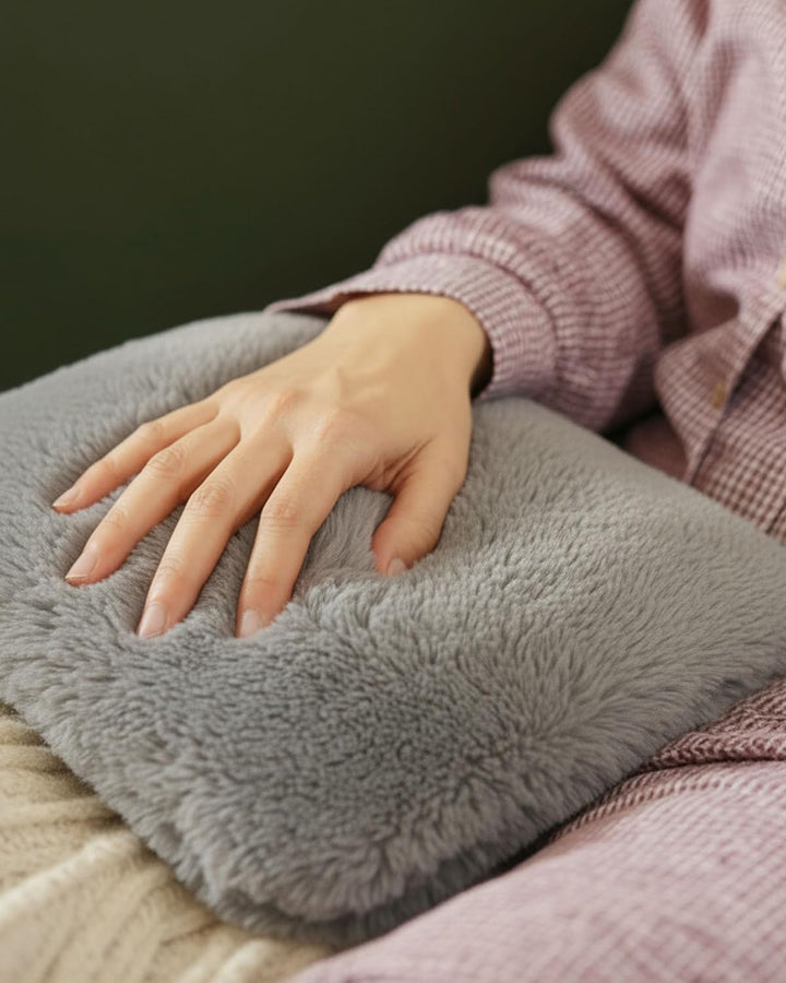 Hot Water Bottle 2L with Soft Faux Fur Cover, Leakproof Natural Rubber, Long Lasting Warmth for Neck, Back & Hands, Fluffy Cosy Design for Men & Women, Winter Comfort - Grey