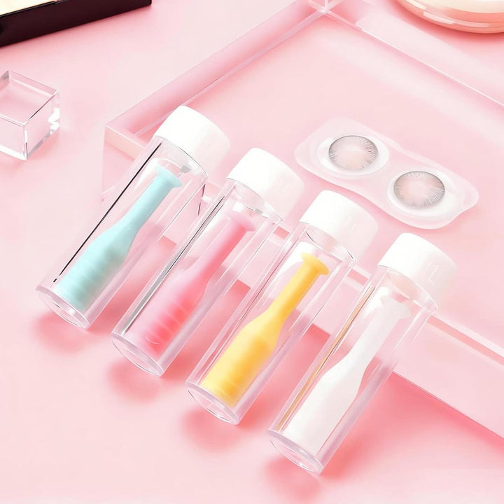 8PCS Contact Lens Remover Tool, Soft Silicone Contact Lenses Applicator with Suction Holder, 4 Colors Lens Remover Inserter for Travel Outdoor and Daily Use