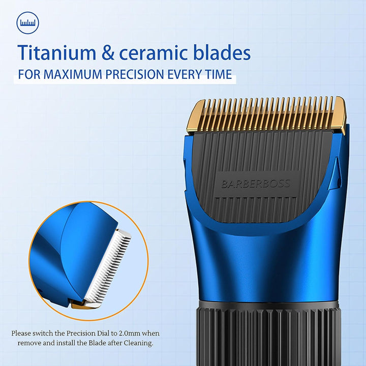 Cordless Self-Sharpening Beard & Hair Trimmer - Waterproof with Ceramic Blades, LED Display, Fast Charging, and 8 Color Comb Attachments QR-2082