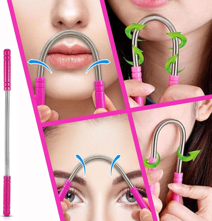 2 Pieces Facial Hair Remover Spring Multifunctional Threading Beauty Tool for Quick Hair Removal Effective Epilator Threading Tool for Women or Men (Black, Rose Red)