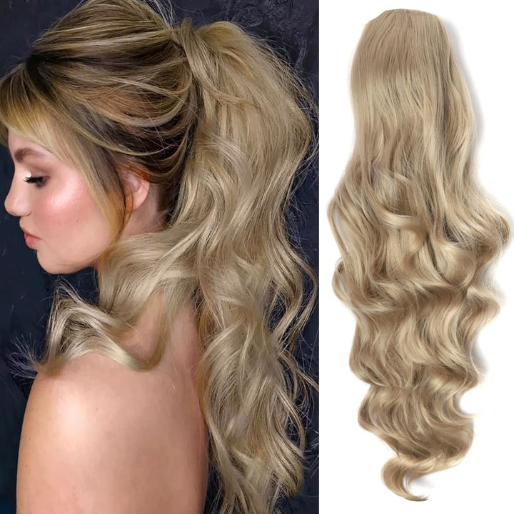 Long Wavy Ponytail Hair Extension for Black Women Drawstring Ponytail Hair Extensions Clip in Black Curly Synthetic Hairpiece