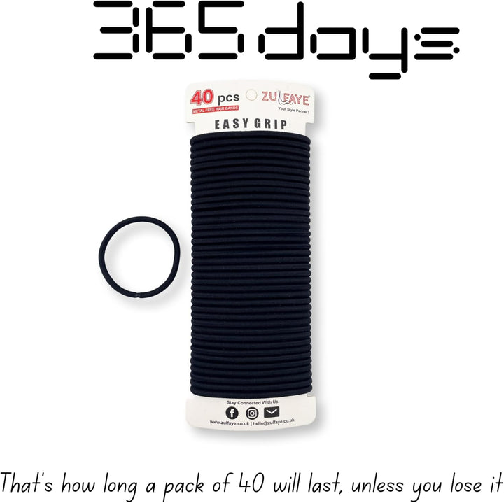 Hair Bobbles for Thick Hair, Elastic Hair Bands for Women, 4Mm Snag Free Strong Hair Ties No Damage for Girls, Hairbands Women, Ponytail Holders (Pack of 40 - Black)