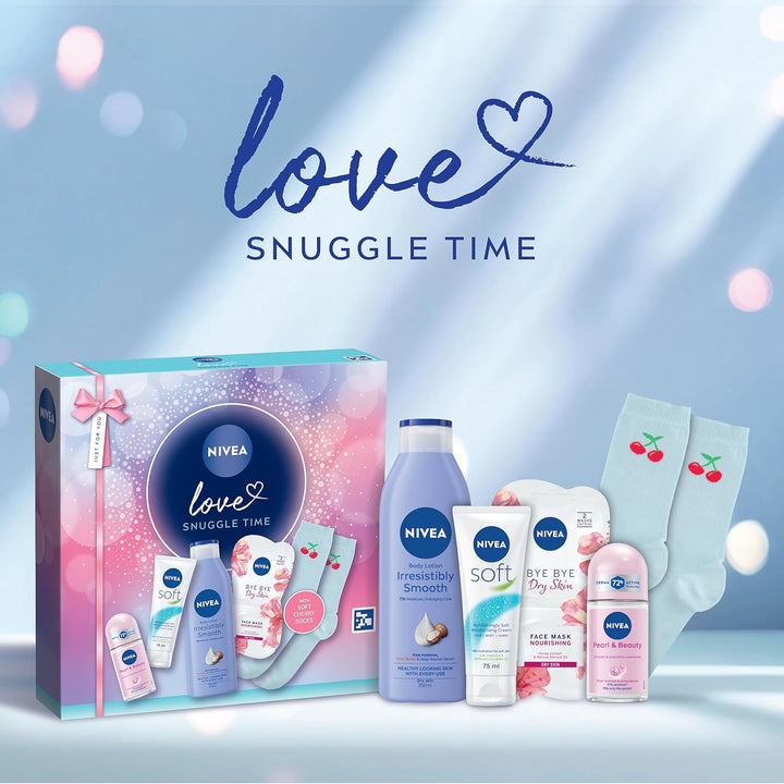 Love Snuggle Time Gift Set (5 Products) – Women'S Gift Set – Includes Body Lotion, Face Sheet Mask, Moisturising Cream and Anti-Perspirant – with Pair of Socks