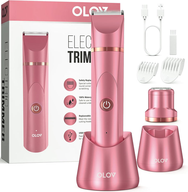 Bikini Trimmer Women - Painless Lady Shaver for Women, Rechargeable Women'S Electric Shavers, IPX7 Waterproof Electric Razor for Body Legs, Underarms, Pubic Hair,Brick Red